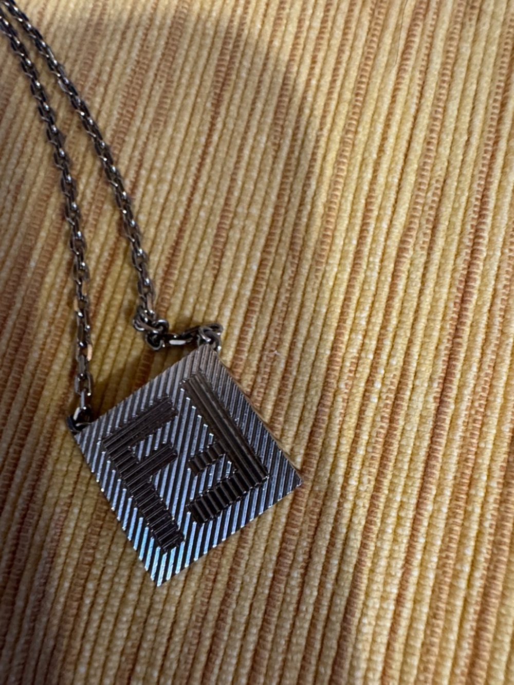 Fendi Shadow Necklace with a square pendant cable link chain, Palladium finish - Picture 8 of 11